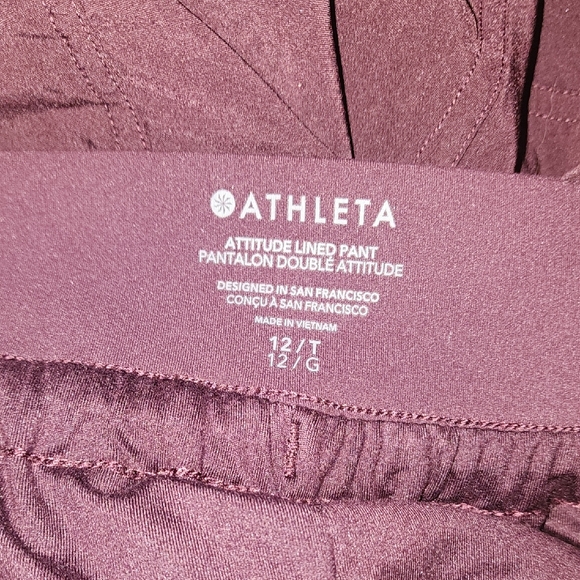 Athleta Attitude Lined Jogger Pants Women’s Size 12 Tall Plum Burgundy Warm Line - Picture 2 of 4